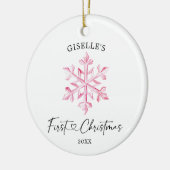 Gepersonaliseerde roze Snowflake Girl's eerste ker Keramisch Ornament (Links)