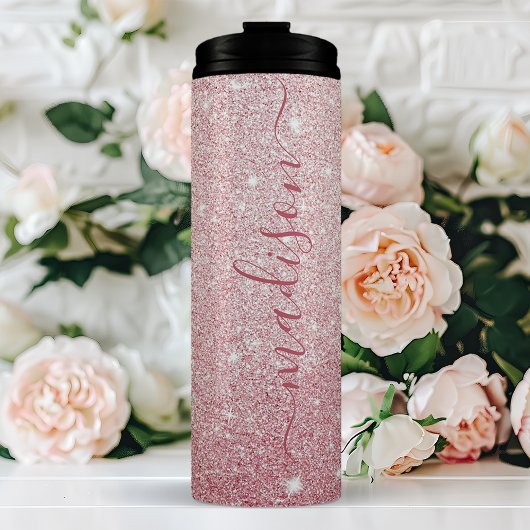 Gepersonaliseerde Roze Sparkle Thermosbeker