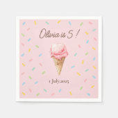 Gepersonaliseerde Roze Sprinkle Ice Cream Verjaard Servet (Voorkant)