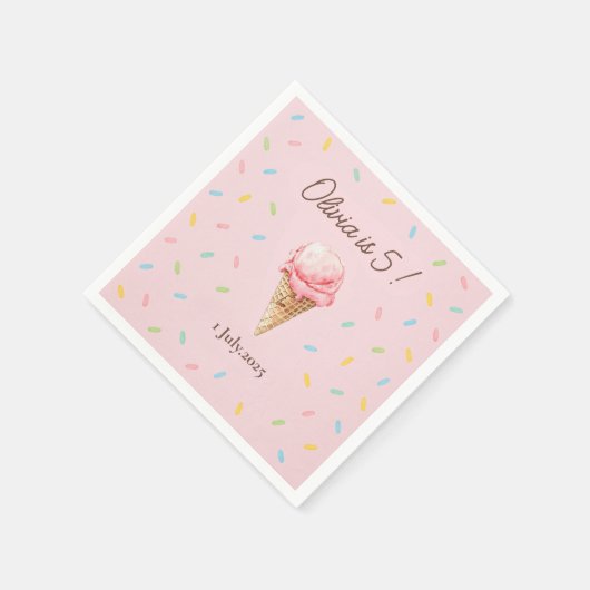 Gepersonaliseerde Roze Sprinkle Ice Cream Verjaard Servet (Hoek)