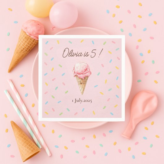 Gepersonaliseerde Roze Sprinkle Ice Cream Verjaard Servet