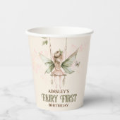 Gepersonaliseerde Roze Sprookje Eerste 1e Verjaard Papieren Bekers (Voorkant)