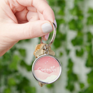 Gepersonaliseerde roze Sterrennacht Sleutelhanger