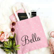 Gepersonaliseerde Roze Stippen Boodschappentas