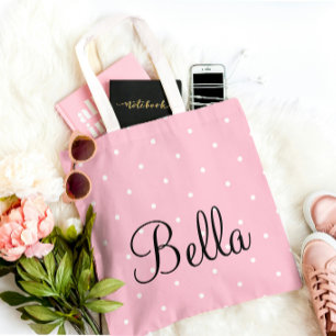 Gepersonaliseerde Roze Stippen Boodschappentas Tote Bag