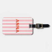 Gepersonaliseerde Roze Streep Bagage Label | Aange (Voorkant horizontaal)