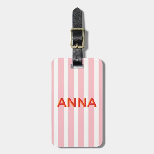 Gepersonaliseerde Roze Streep Bagage Label | Aange (Voorkant verticaal)
