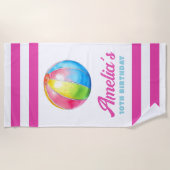 Gepersonaliseerde roze streep met kleurrijke poolb strandlaken (Voorkant)