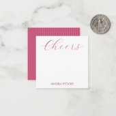 Gepersonaliseerde roze streep notitiekaartje (Voorkant / Achterkant in situ)