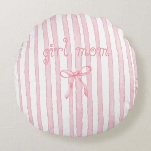 Gepersonaliseerde Roze Strepen Coquette Aangepaste Rond Kussen (Voorkant)