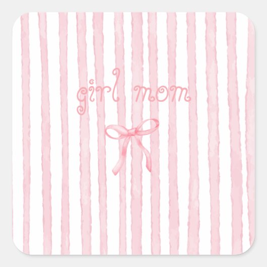 Gepersonaliseerde Roze Strepen Coquette Aangepaste Vierkante Sticker (Voorkant)