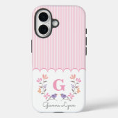 Gepersonaliseerde roze strepen Floral Monogram Case-Mate iPhone Case (Achterkant)