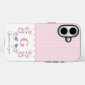 Gepersonaliseerde roze strepen Floral Monogram Case-Mate iPhone Case (Achterkant (horizontaal))