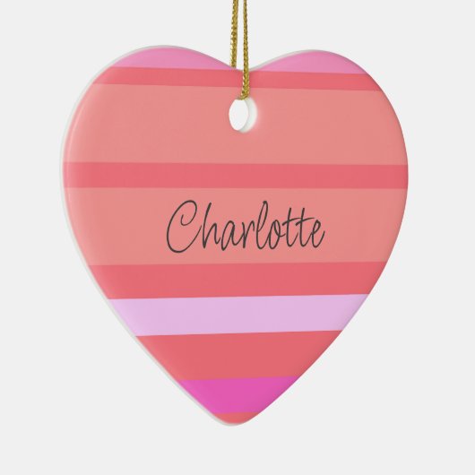 Gepersonaliseerde roze strepen hart keramisch ornament (Rechts)