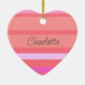 Gepersonaliseerde roze strepen hart keramisch ornament (Voorkant)