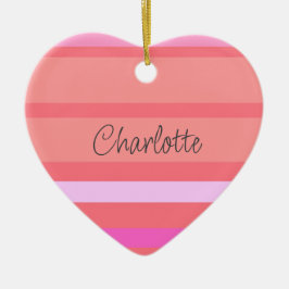 Gepersonaliseerde roze strepen hart keramisch ornament