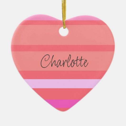 Gepersonaliseerde roze strepen hart keramisch ornament (Voorkant)