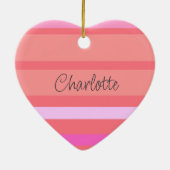 Gepersonaliseerde roze strepen hart keramisch ornament (Achterkant)