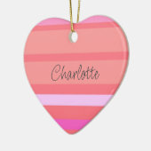Gepersonaliseerde roze strepen hart keramisch ornament (Links)