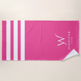 Gepersonaliseerde roze strepen strandhanddoek strandlaken