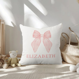 Gepersonaliseerde roze strik bloemige Baby Kussen