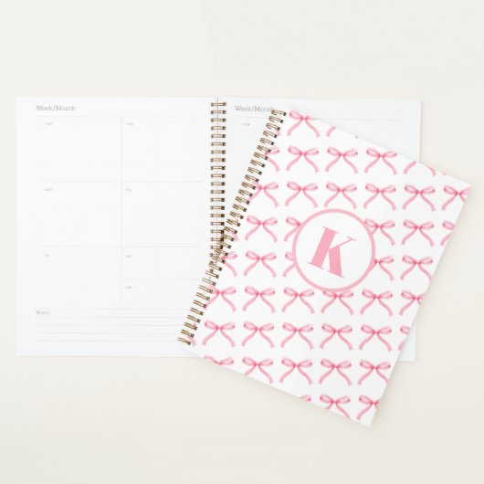 Gepersonaliseerde Roze Strik Coquette Monogram Ver Planner (Display)