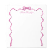 Gepersonaliseerde roze strik en lint notitieblok (Voorkant)