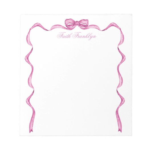 Gepersonaliseerde roze strik en lint notitieblok (Voorkant)