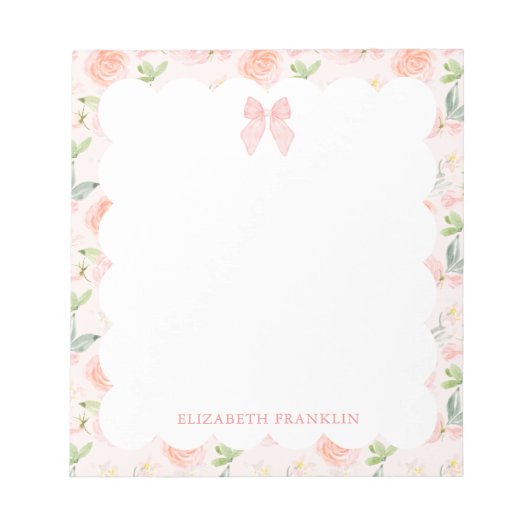 Gepersonaliseerde roze strik Floral Baby briefpapi Notitieblok (Voorkant)