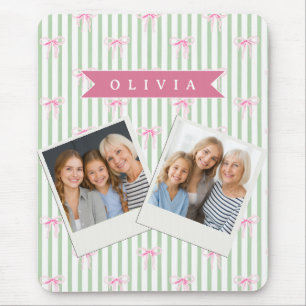 Gepersonaliseerde Roze Strik Groene Streep Coquett Muismat