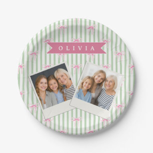 Gepersonaliseerde Roze Strik Groene Streep Coquett Papieren Bordje