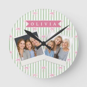 Gepersonaliseerde Roze Strik Groene Streep Coquett Ronde Klok