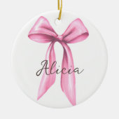 Gepersonaliseerde roze strik keramisch ornament (Voorkant)
