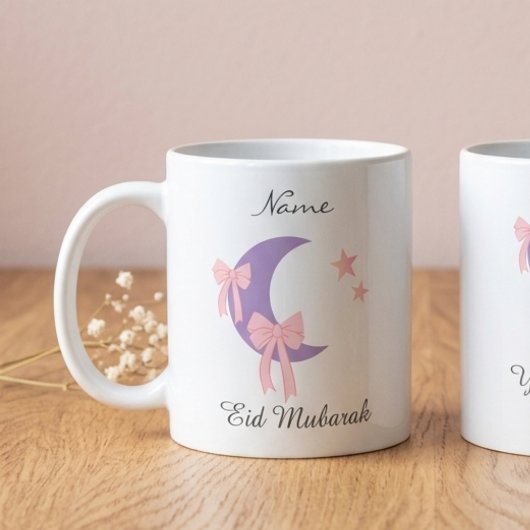 Gepersonaliseerde Roze Strik Maan Eid Koffiemok
