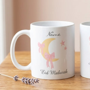 Gepersonaliseerde Roze Strik Maan Eid Koffiemok