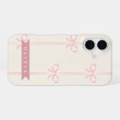 Gepersonaliseerde Roze Strik Naam Cadeau Elegante iPhone 16 Hoesje (Achterkant horizontaal)