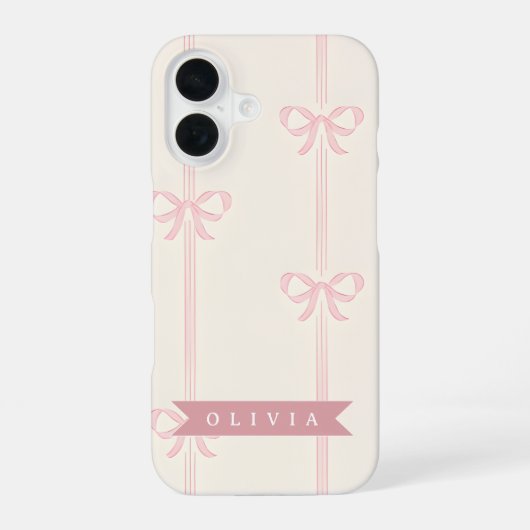 Gepersonaliseerde Roze Strik Naam Cadeau Elegante iPhone 16 Hoesje (Achterkant)