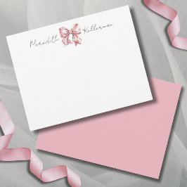Gepersonaliseerde Roze Strik Naam Initiaal Notitiekaartje