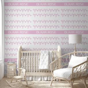 Gepersonaliseerde roze strikken Baby Naam Wallpape Behang