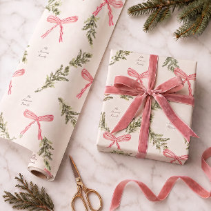 Gepersonaliseerde Roze Strikken Groene Preppy Kers Cadeaupapier