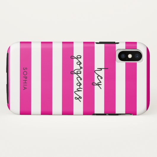 Gepersonaliseerde roze stripes Hé Prachtige Case-Mate iPhone Case (Achterkant (horizontaal))