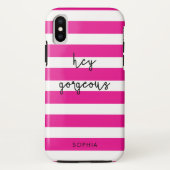 Gepersonaliseerde roze stripes Hé Prachtige Case-Mate iPhone Case (Achterkant)
