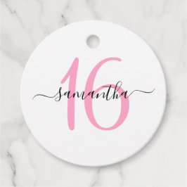 Gepersonaliseerde roze Sweet 16 Bedankjes Labels
