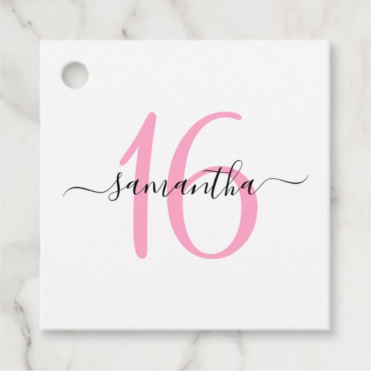 Gepersonaliseerde roze Sweet 16 Bedankjes Labels (Voorkant)