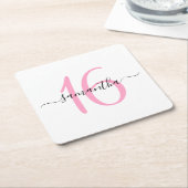 Gepersonaliseerde roze Sweet 16 Kartonnen Onderzetters (Schuin)