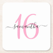 Gepersonaliseerde roze Sweet 16 Kartonnen Onderzetters (Voorkant)