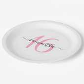 Gepersonaliseerde roze Sweet 16 Papieren Bordje (Gekanteld)