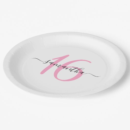 Gepersonaliseerde roze Sweet 16 Papieren Bordje (Gekanteld)