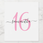 Gepersonaliseerde roze Sweet 16 Wijn Etiket (Enkel label)