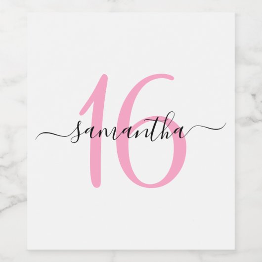 Gepersonaliseerde roze Sweet 16 Wijn Etiket (Enkel label)
